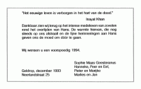Dankbericht ivm overlijden H.P. (Hans) MG (1993)
